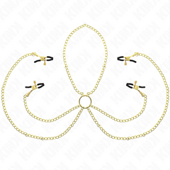 KINK - PINZAS PARA PEZONES Y CLÍTORIS 4 ENGANCHES AJUSTABLE DORADO