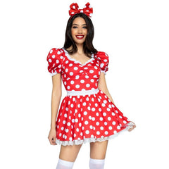 LEG AVENUE - VESTIDO DE LUNARES + DIADEMA ROJO/BLANCO M