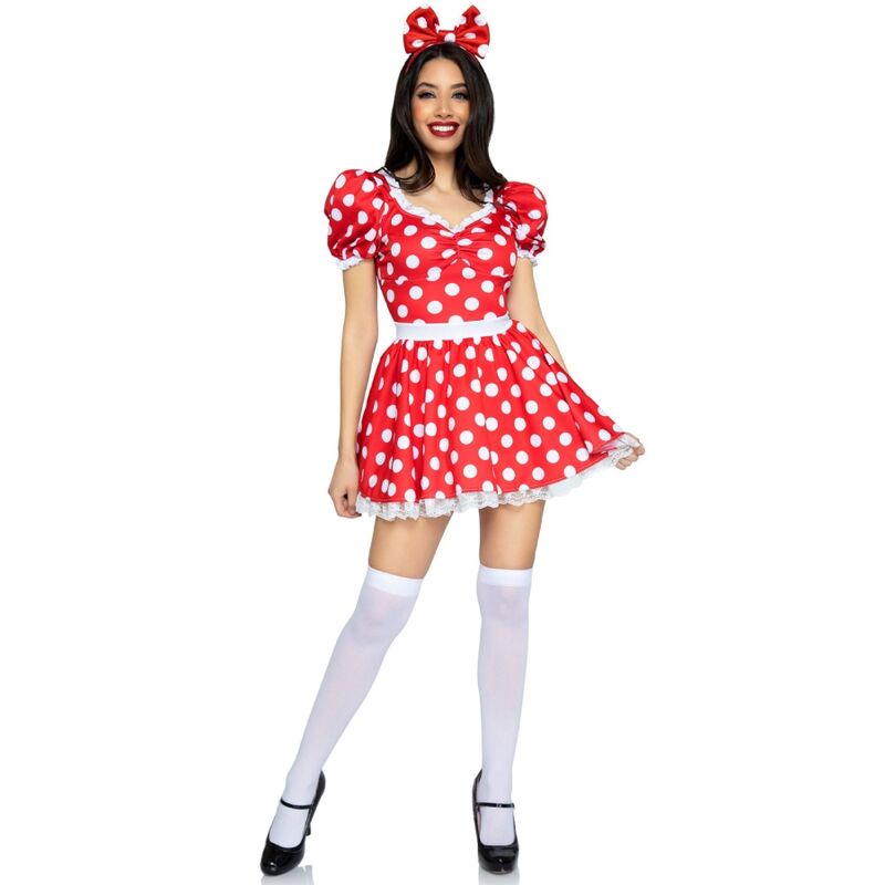 LEG AVENUE - VESTIDO DE LUNARES + DIADEMA ROJO/BLANCO M